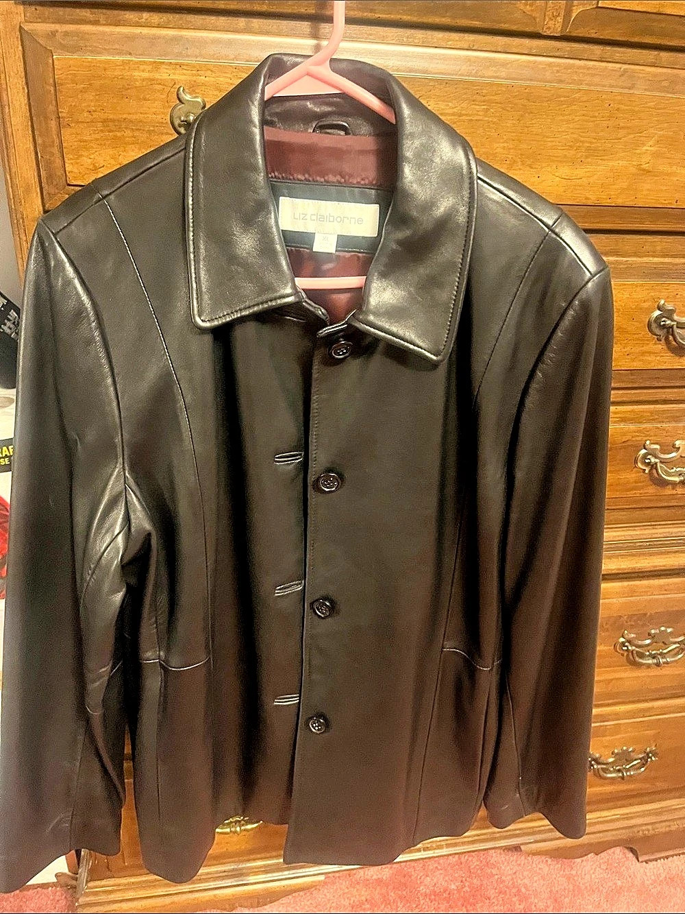Liz Claiborne Leather-Style Button Front Jacket in Black Like New